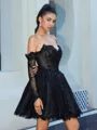 Ball-Gown Sweetheart Long Sleeves Appliques Lace Short/Mini Lace Corset Homecoming Dress