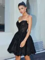 Ball-Gown Sweetheart Long Sleeves Appliques Lace Short/Mini Lace Corset Homecoming Dress