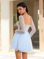 A-line Square Long Sleeves Beading Short/Mini Tulle Corset Homecoming Dress