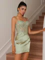 Sheath Appliques Lace Short/Mini Silk Like Satin Corset Convertible Homecoming Dress