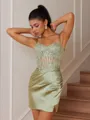 Sheath Appliques Lace Short/Mini Silk Like Satin Corset Convertible Homecoming Dress