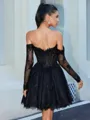 Ball-Gown Sweetheart Long Sleeves Appliques Lace Short/Mini Lace Corset Homecoming Dress