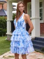 A-line Halter Cascading Ruffles Short/Mini Homecoming Dress