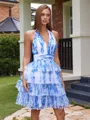 A-line Halter Cascading Ruffles Short/Mini Homecoming Dress