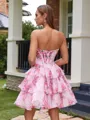 A-line Sweetheart Cascading Ruffles Short/Mini Chiffon Corset Homecoming Dress