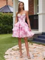 A-line Sweetheart Cascading Ruffles Short/Mini Chiffon Corset Homecoming Dress