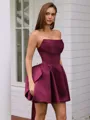 A-line Straight Bow Short/Mini Satin Homecoming Dress
