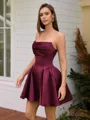 A-line Straight Bow Short/Mini Satin Homecoming Dress