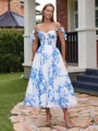 A-line Straps Bow Tea-Length Chiffon Corset Homecoming Dress