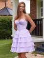A-line Sweetheart Cascading Ruffles Short/Mini Chiffon Corset Homecoming Dress