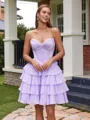 A-line Sweetheart Cascading Ruffles Short/Mini Chiffon Corset Homecoming Dress