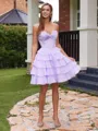 A-line Sweetheart Cascading Ruffles Short/Mini Chiffon Corset Homecoming Dress