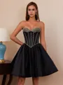 A-line Sweetheart Bow Short/Mini Satin Corset Homecoming Dress