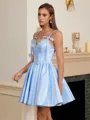 A-line V-neck Rhinestone Short/Mini Corset Homecoming Dress