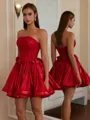 A-line Straight Appliques Lace Short/Mini Metallic Satin Corset Homecoming Dress