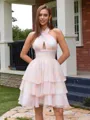 A-line Halter Cascading Ruffles Short/Mini Homecoming Dress