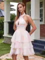 A-line Halter Cascading Ruffles Short/Mini Homecoming Dress