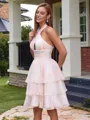 A-line Halter Cascading Ruffles Short/Mini Homecoming Dress