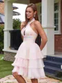 A-line Halter Cascading Ruffles Short/Mini Homecoming Dress