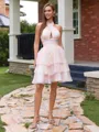 A-line Halter Cascading Ruffles Short/Mini Homecoming Dress
