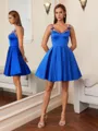 A-line Spaghetti Straps Bow Short/Mini Satin Corset Homecoming Dress
