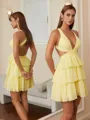 A-line Halter Cascading Ruffles Short/Mini Chiffon Homecoming Dress