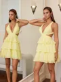 A-line Halter Cascading Ruffles Short/Mini Chiffon Homecoming Dress