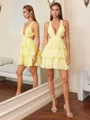 A-line Halter Cascading Ruffles Short/Mini Chiffon Homecoming Dress