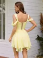 A-line Cold Shoulder Pleated Short/Mini Chiffon Corset Homecoming Dress