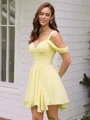 A-line Cold Shoulder Pleated Short/Mini Chiffon Corset Homecoming Dress