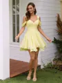 A-line Cold Shoulder Pleated Short/Mini Chiffon Corset Homecoming Dress