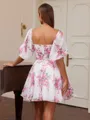 A-line Sweetheart 1/2 Sleeves Pleated Short/Mini Chiffon Corset Homecoming Dress