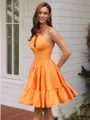 A-line Halter Rhinestone Short/Mini Taffeta Corset Homecoming Dress