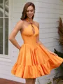 A-line Halter Rhinestone Short/Mini Taffeta Corset Homecoming Dress
