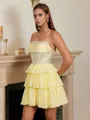 A-line Straight Cascading Ruffles Short/Mini Chiffon Corset Homecoming Dress