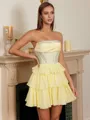 A-line Straight Cascading Ruffles Short/Mini Chiffon Corset Homecoming Dress