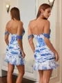 Sheath Off-the-Shoulder Appliques Lace Short/Mini Chiffon Corset Homecoming Dress