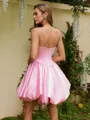 Ball-Gown Spaghetti Straps Pleated Short/Mini Satin Corset Homecoming Dress