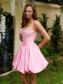 Ball-Gown Spaghetti Straps Pleated Short/Mini Satin Corset Homecoming Dress
