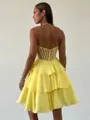 A-line Sweetheart Cascading Ruffles Short/Mini Chiffon Corset Homecoming Dress
