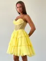 A-line Sweetheart Cascading Ruffles Short/Mini Chiffon Corset Homecoming Dress