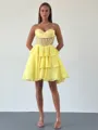 A-line Sweetheart Cascading Ruffles Short/Mini Chiffon Corset Homecoming Dress