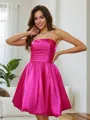 A-Line/Princess Silk Like Satin Ruched Strapless Sleeveless Short/Mini Dresses