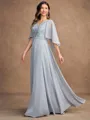 A-Line/Princess Chiffon Applique V-neck 1/2 Sleeves Floor-Length Mother of the Bride Dresses