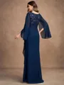 A-Line/Princess Chiffon Applique V-neck Long Sleeves Floor-Length Mother of the Bride Dresses