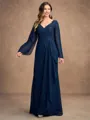 A-Line/Princess Chiffon Applique V-neck Long Sleeves Floor-Length Mother of the Bride Dresses