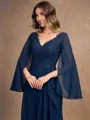 A-Line/Princess Chiffon Applique V-neck Long Sleeves Floor-Length Mother of the Bride Dresses