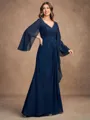 A-Line/Princess Chiffon Applique V-neck Long Sleeves Floor-Length Mother of the Bride Dresses