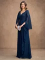 A-Line/Princess Chiffon Applique V-neck Long Sleeves Floor-Length Mother of the Bride Dresses