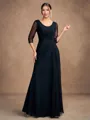A-Line/Princess Chiffon Ruched Scoop 3/4 Sleeves Floor-Length Mother of the Bride Dresses